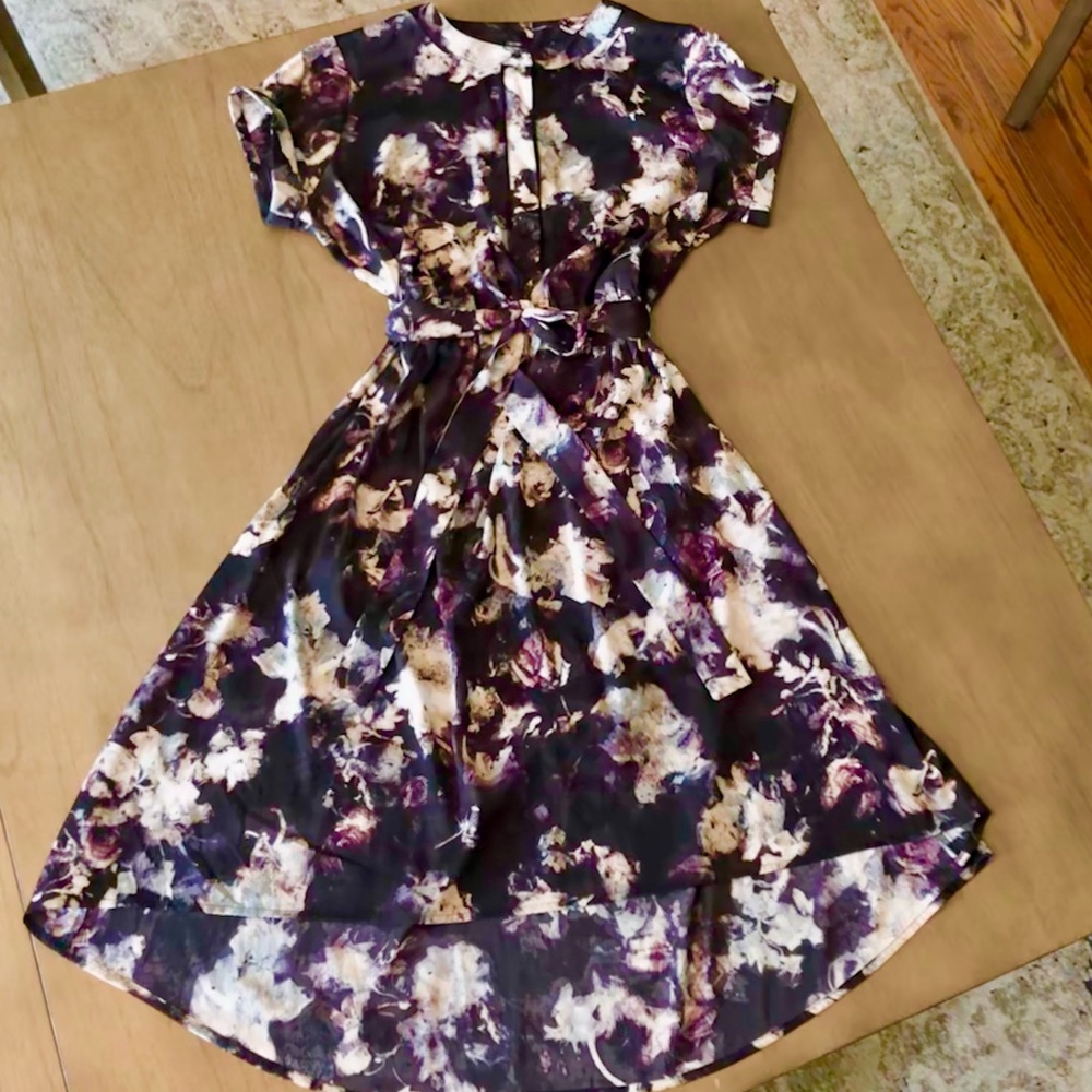 2/$30 Simply Vera Dress Hi-Lo Cap Sleeve Button Up Belted w/ Pockets SZ M
